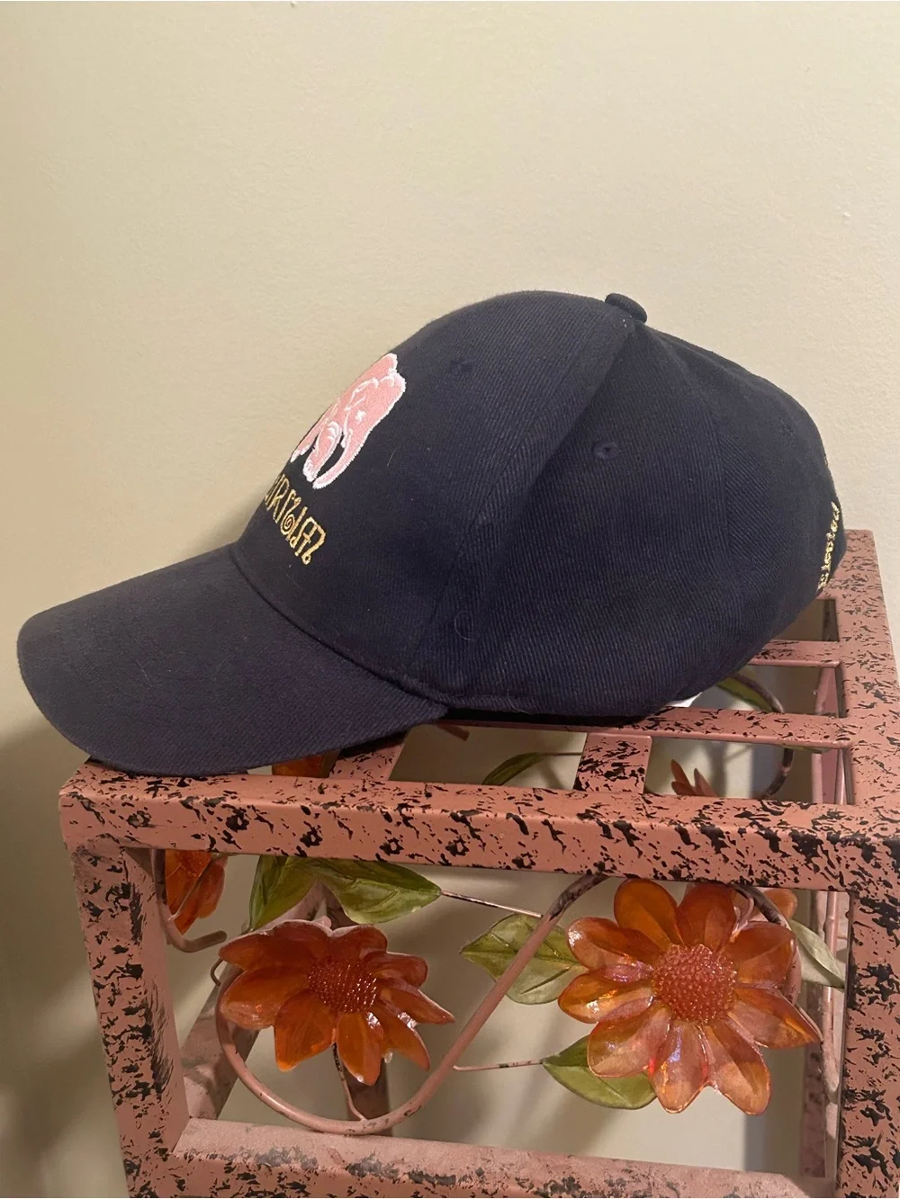 VINTAGE Delirium Tremens Beer Hat Pink Elephant Navy Blue Misprint Typo Cap Rare